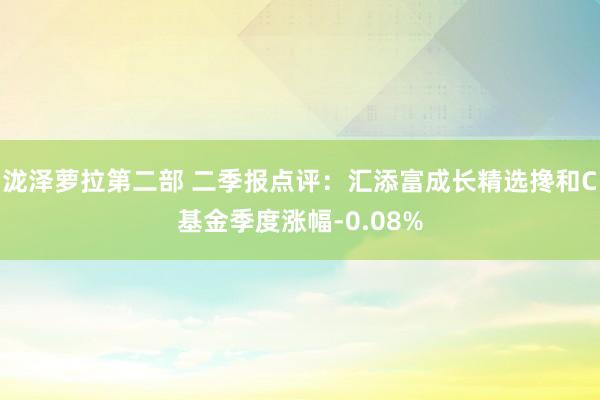 泷泽萝拉第二部 二季报点评：汇添富成长精选搀和C基金季度涨幅-0.08%