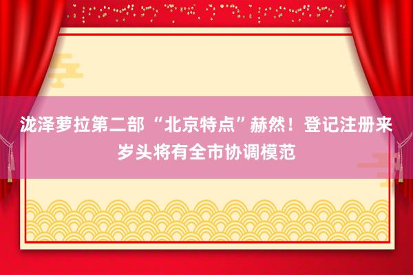 泷泽萝拉第二部 “北京特点”赫然！登记注册来岁头将有全市协调模范