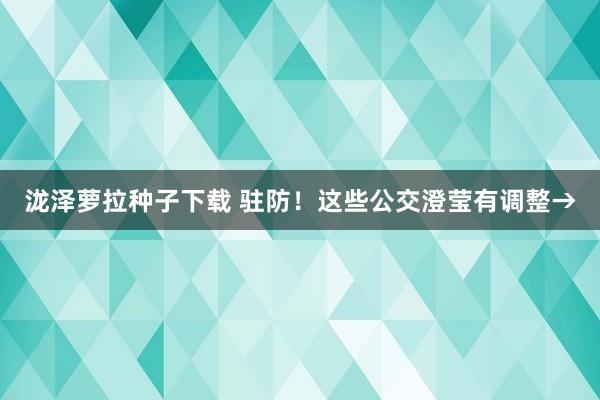 泷泽萝拉种子下载 驻防！这些公交澄莹有调整→