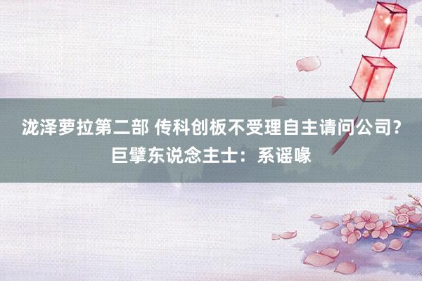 泷泽萝拉第二部 传科创板不受理自主请问公司？巨擘东说念主士：系谣喙