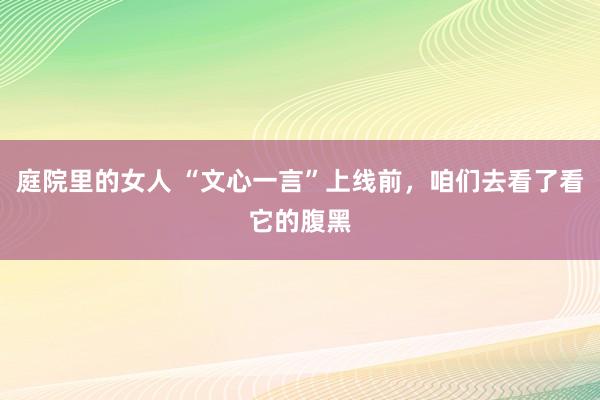 庭院里的女人 “文心一言”上线前，咱们去看了看它的腹黑